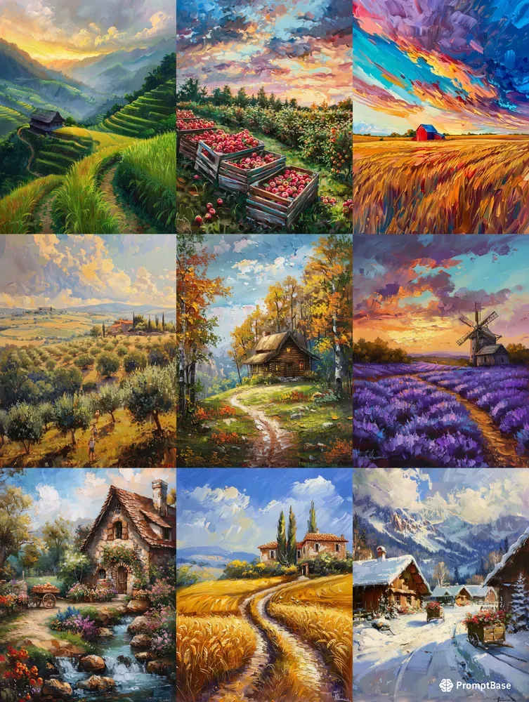 Idyllic Pastoral Landscape Oil Paintings