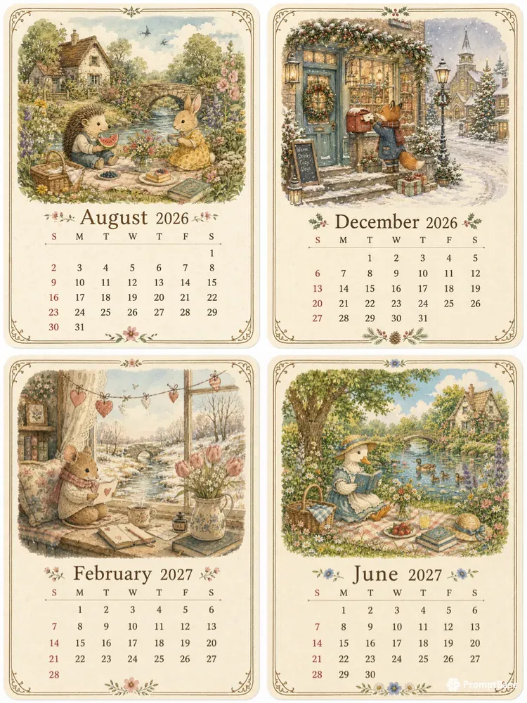 Seasonal Storybook Printable Calendars