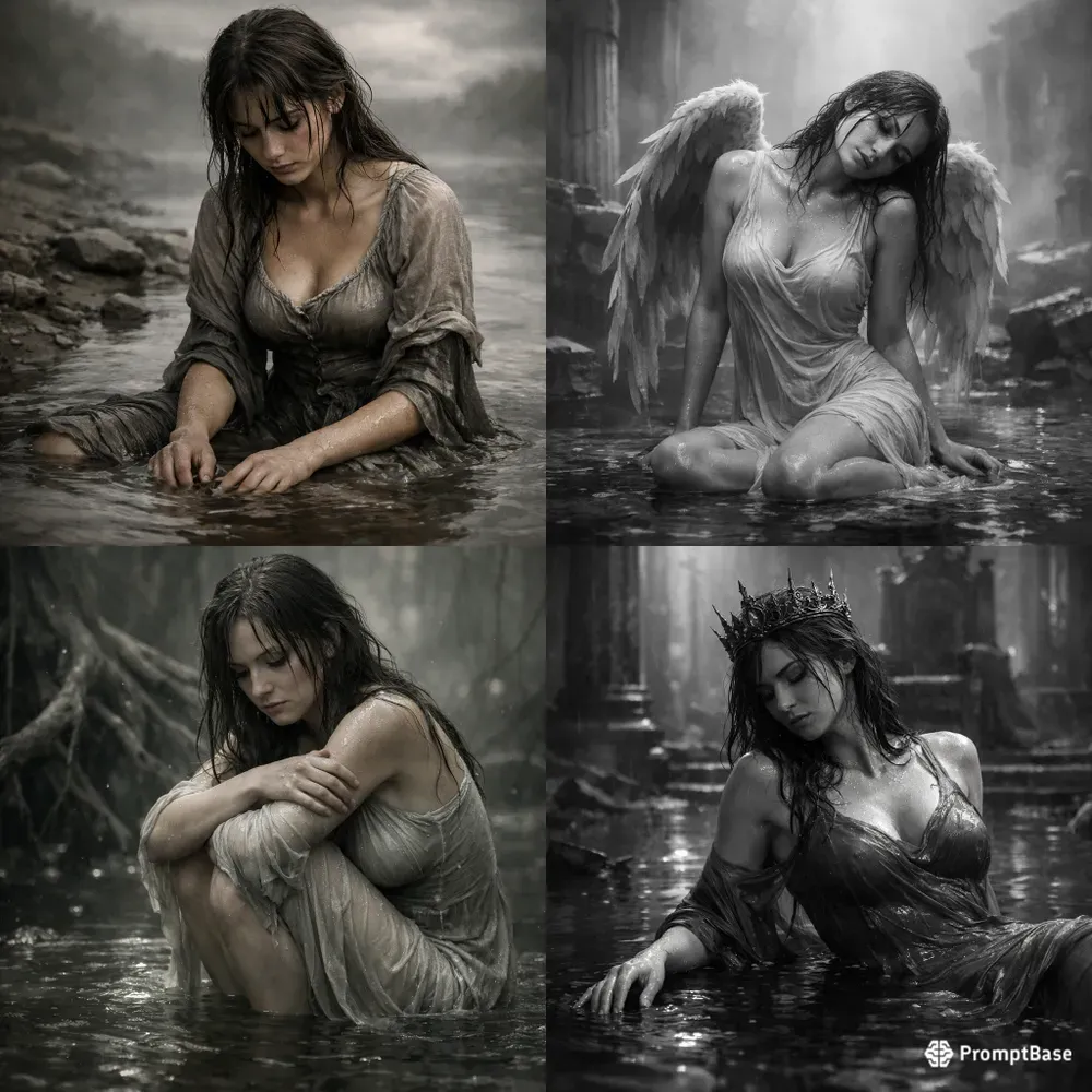 Wet Fabric Emotional Female Portraits
