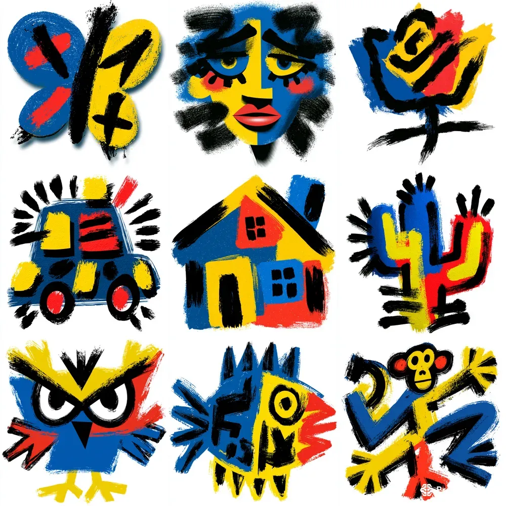Naive Abstract Dry Brush Painted Cliparts