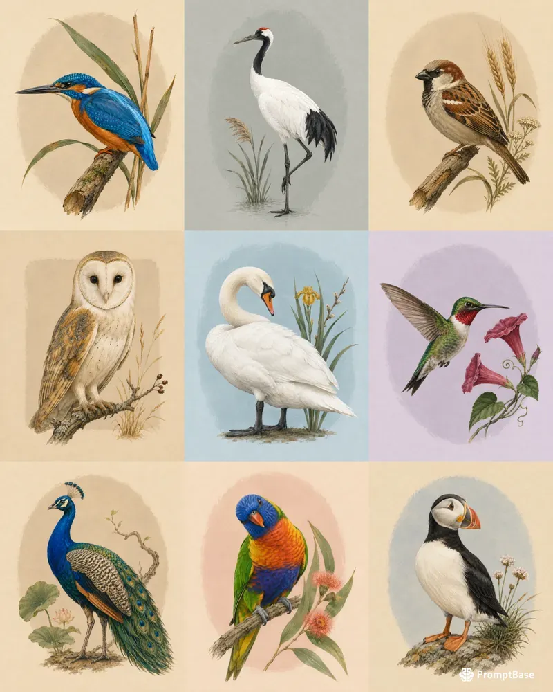 Artistic Gouache Bird Portraits