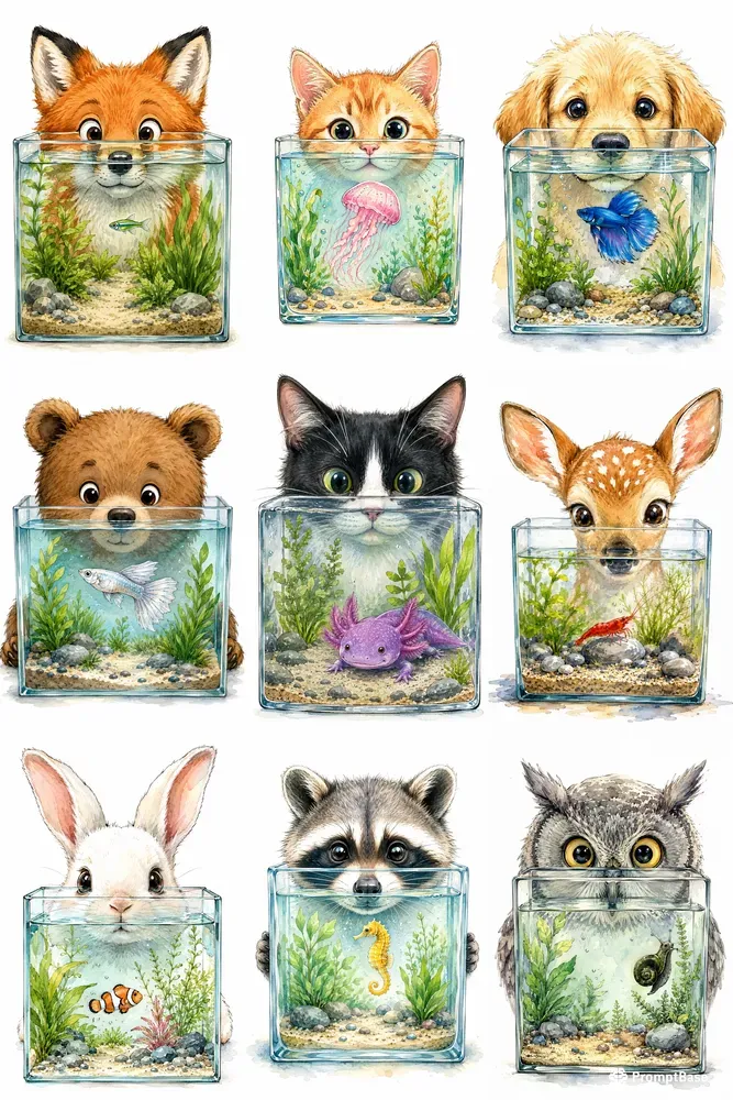 Watercolor Pets And Aquarium Art