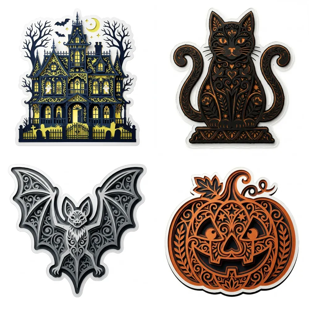 Folk Art Halloween Diecut Stickers