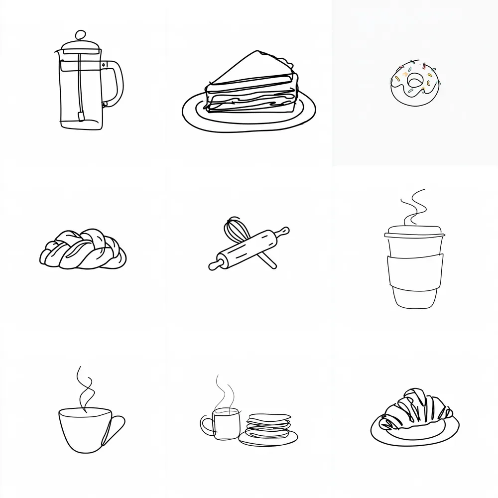 Minimal Handdrawn Coffee Bakery Icons