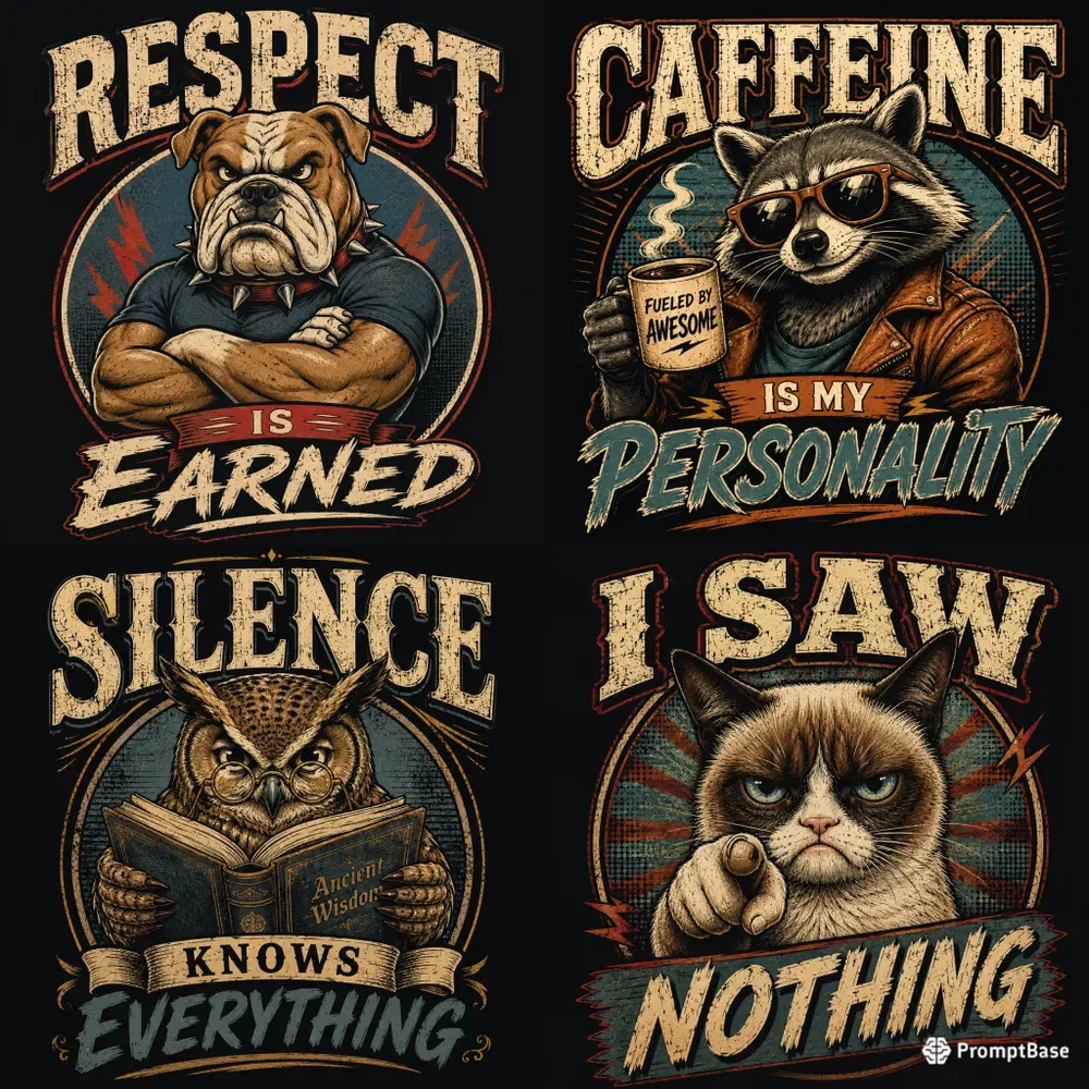 Funny Vintage Animal Quote Tshirt Packs