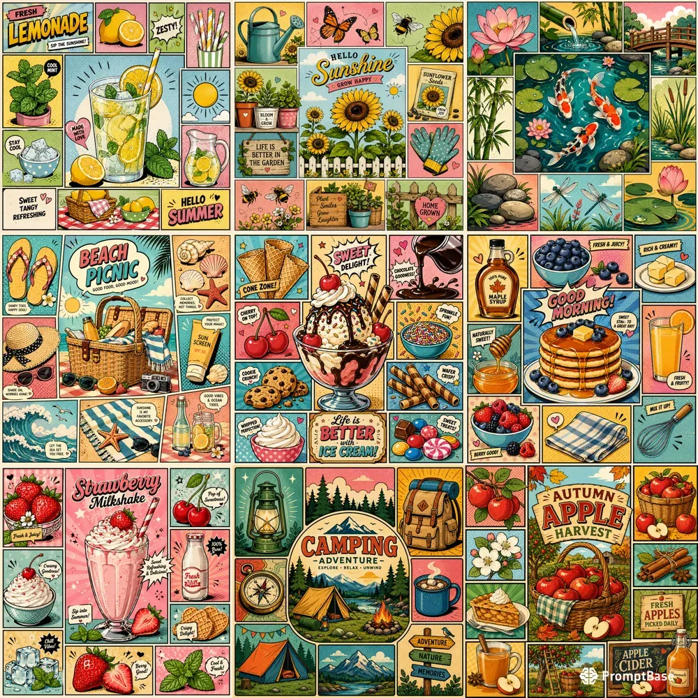 Retro Popart Summer Collage Scenes