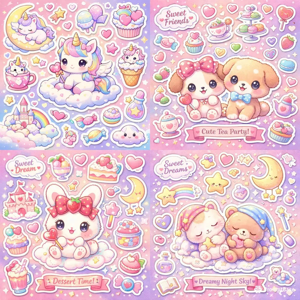Kawaii Pastel Sticker Sheet Animals