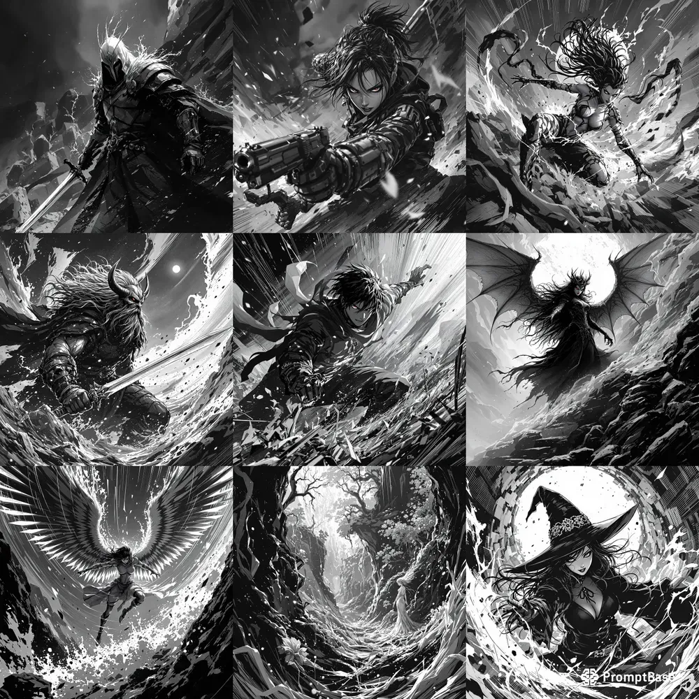 Black And White Manga Style Concept Art FLUX Prompt | PromptBase