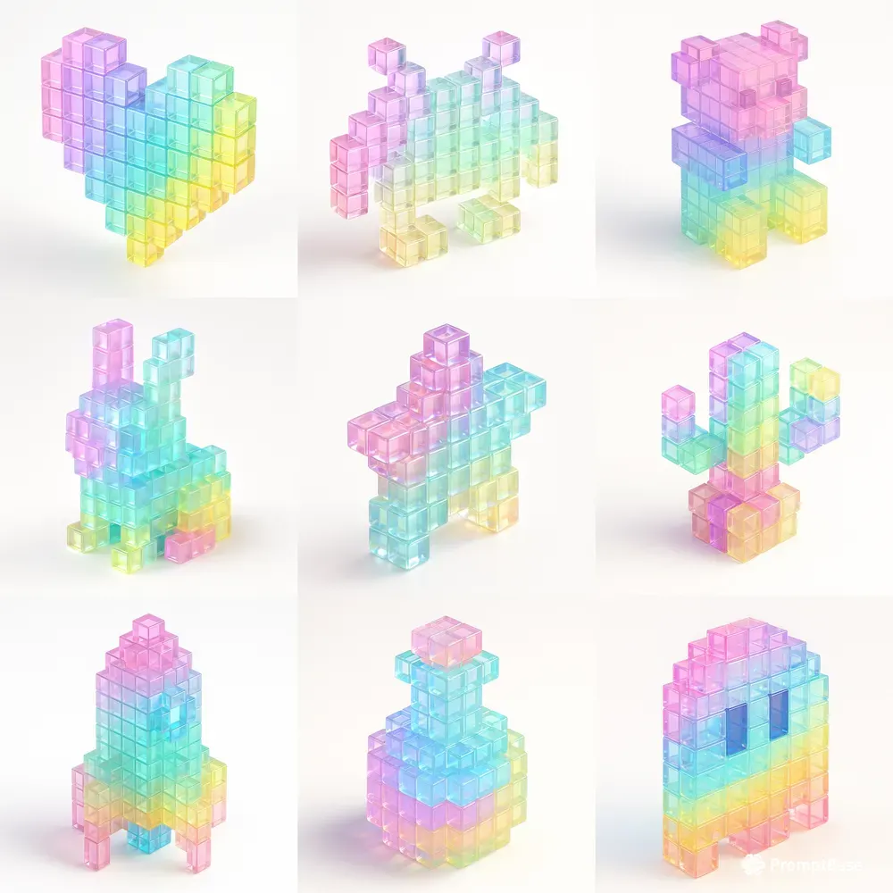 3D Pastel Rainbow Voxel Icons ChatGPT Image Prompt | PromptBase