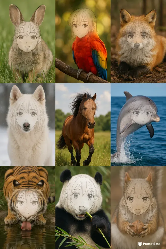 Anime Face Overlays On Animals ChatGPT Image Prompt | PromptBase