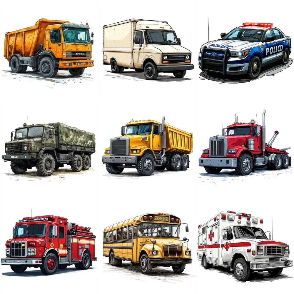 Vector Illustrations Of Service Vehicles Midjourney Prompt | PromptBase
