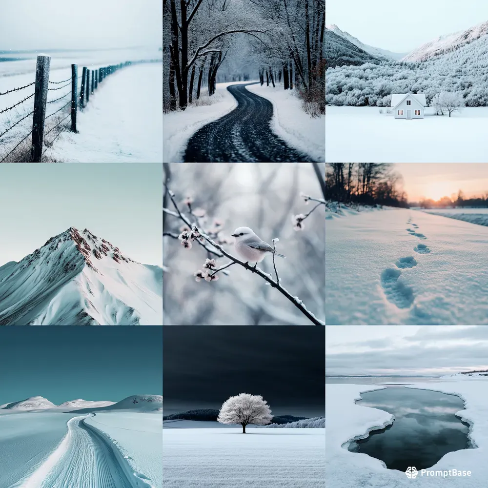 Minimalist Snowy Winter Landscapes Midjourney Prompt | PromptBase