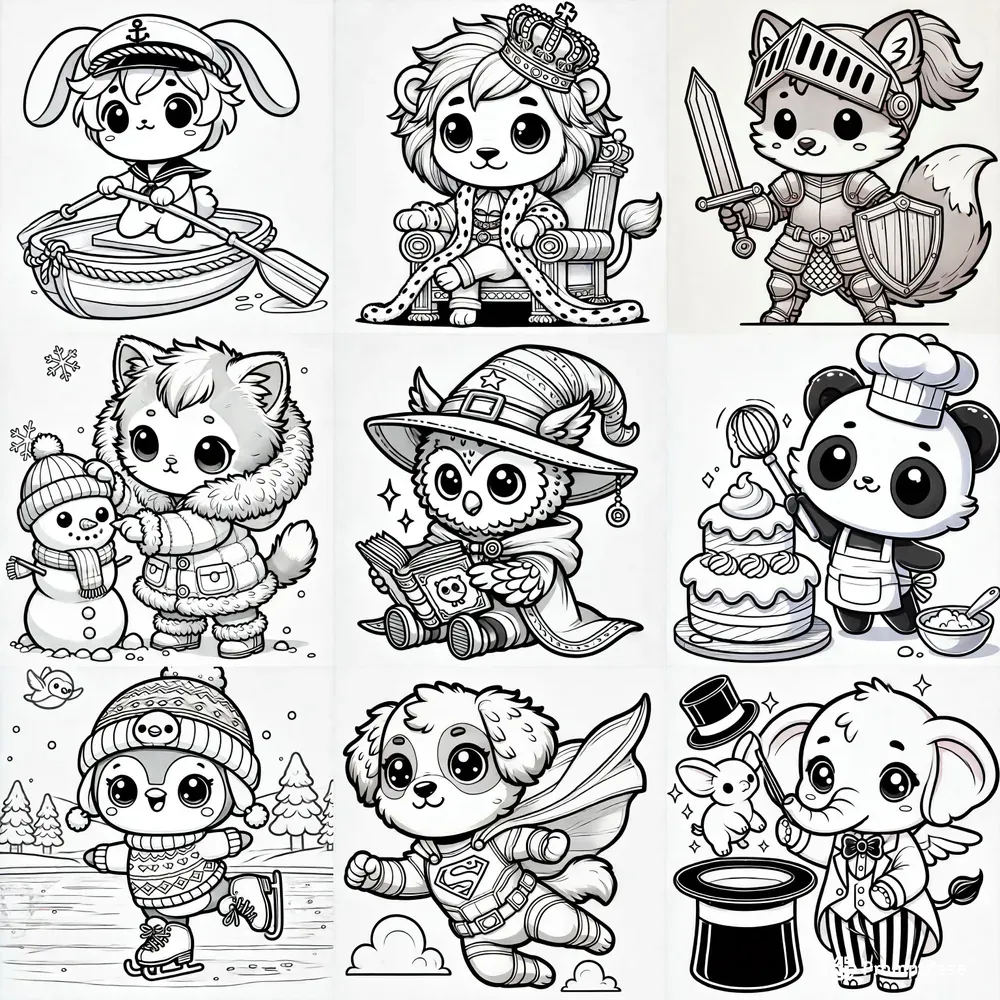 Kawaii Chibi Animal Coloring Pages DALL·E Prompt | PromptBase