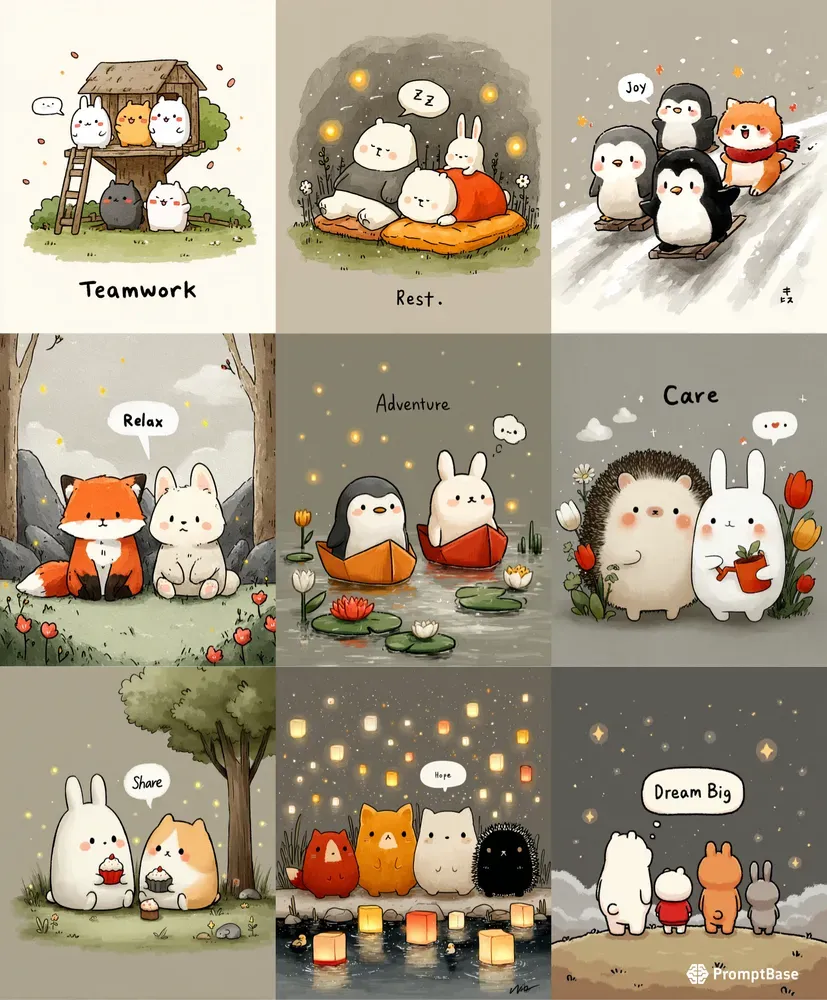 Storybook Clipart Animals Cozy Moments Midjourney Prompt | PromptBase