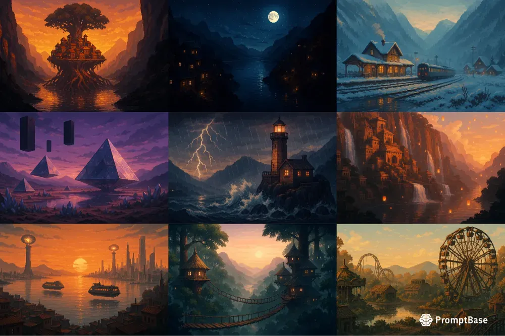 Game Pixel Art Landscapes ChatGPT Image Prompt | PromptBase