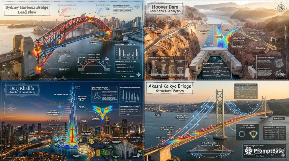 Structural Engineering Infographic Examples Structural Genius Infographics Gemini Image Prompt | PromptBase