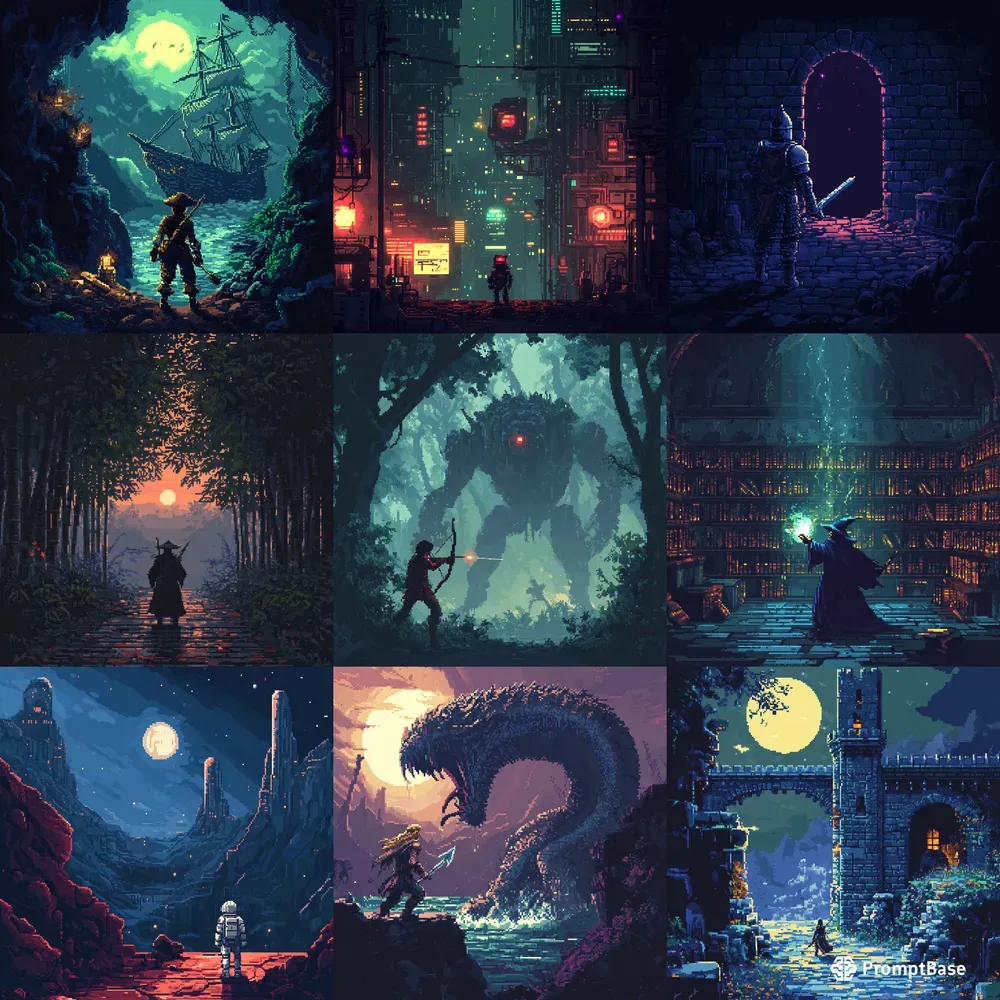 Pixel Art Adventures Midjourney Prompt | PromptBase