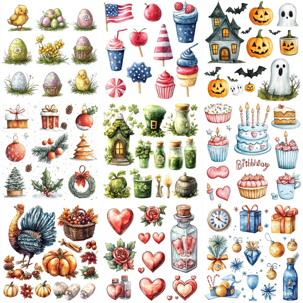 Celebration Watercolor Clip Art Sets Midjourney Prompt | PromptBase