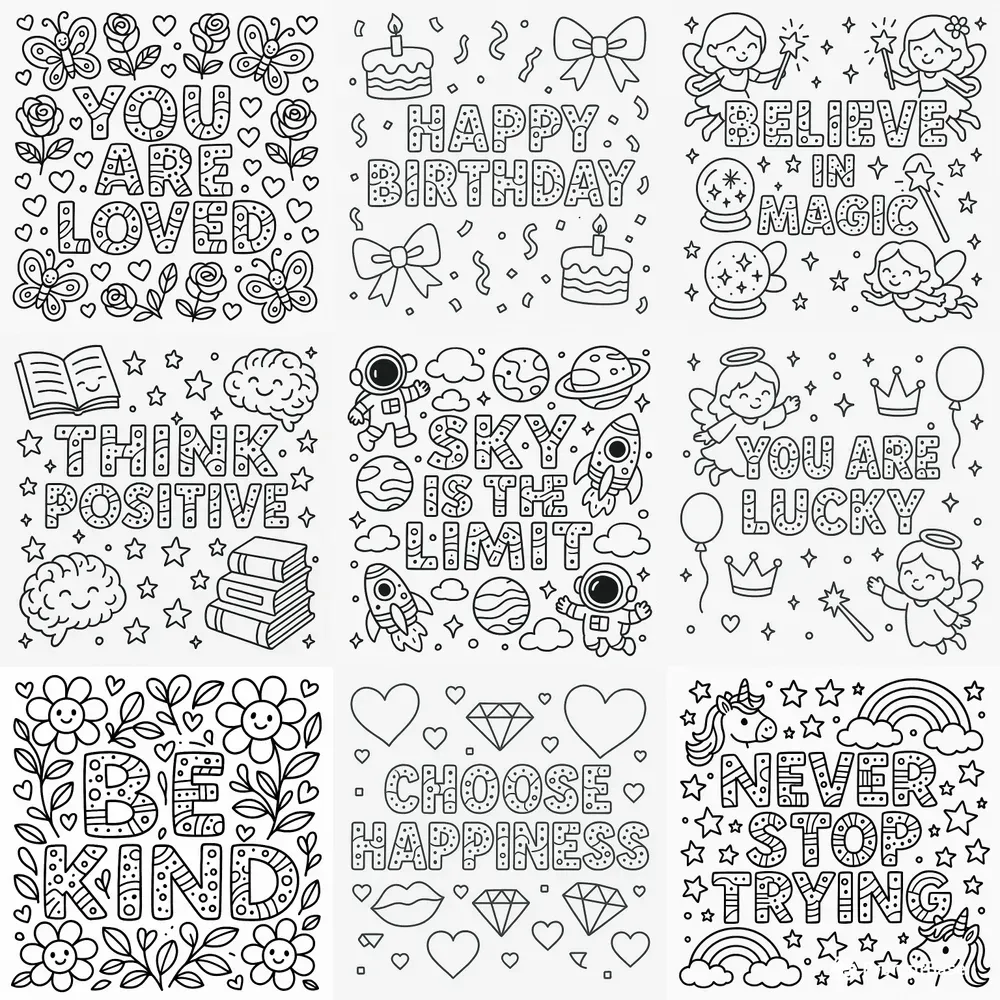 Message Note Coloring Positive Messages Coloring Book Pages ChatGPT Image Prompt | PromptBase