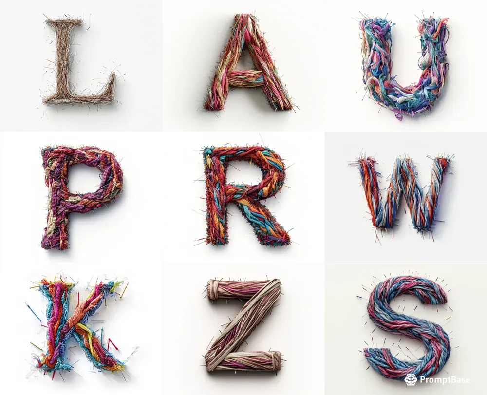 Handmade Thread Letter Art Az Midjourney Prompt | PromptBase