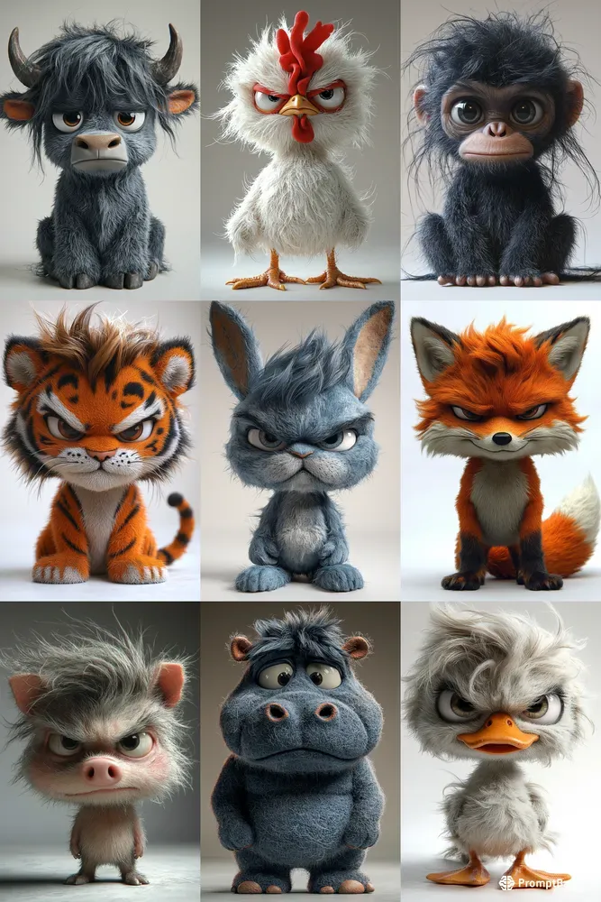 Grumpy Objects Grumpy Plush Scribble Animals Midjourney Prompt | PromptBase