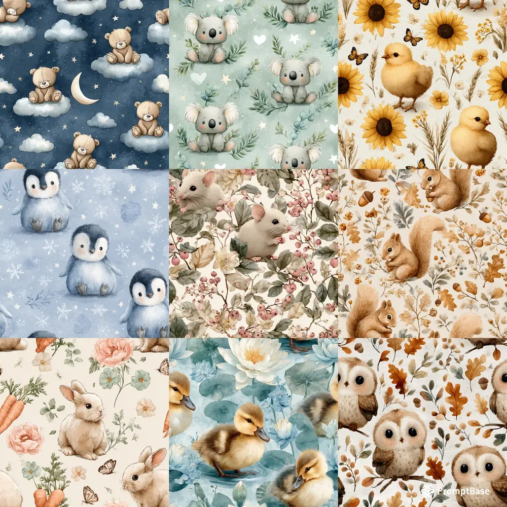 Watercolor Baby Animal Patterns Midjourney Prompt | PromptBase