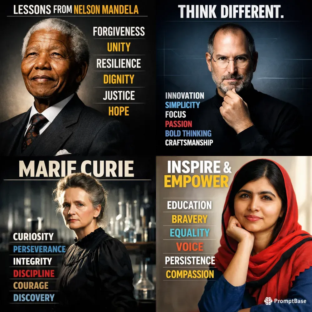 Famous Figures Timeless Ethics ChatGPT Image Prompt | PromptBase