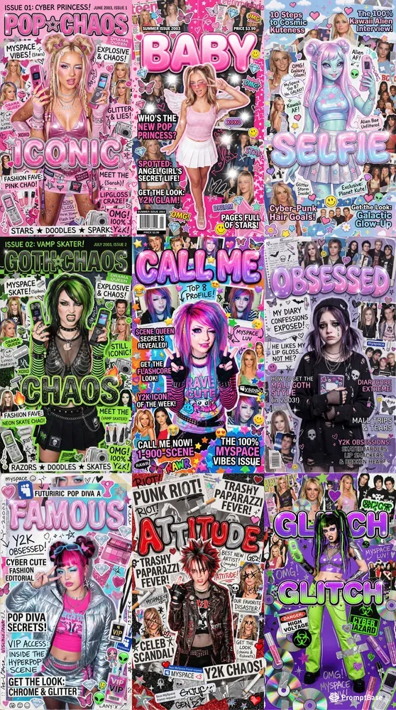 Y2k Chaos Magazine Covers Gemini Image Prompt | PromptBase