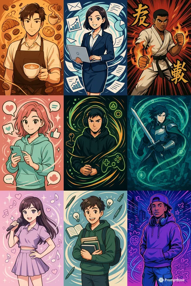 Anime Pop Character Poster Templates ChatGPT Image Prompt | PromptBase