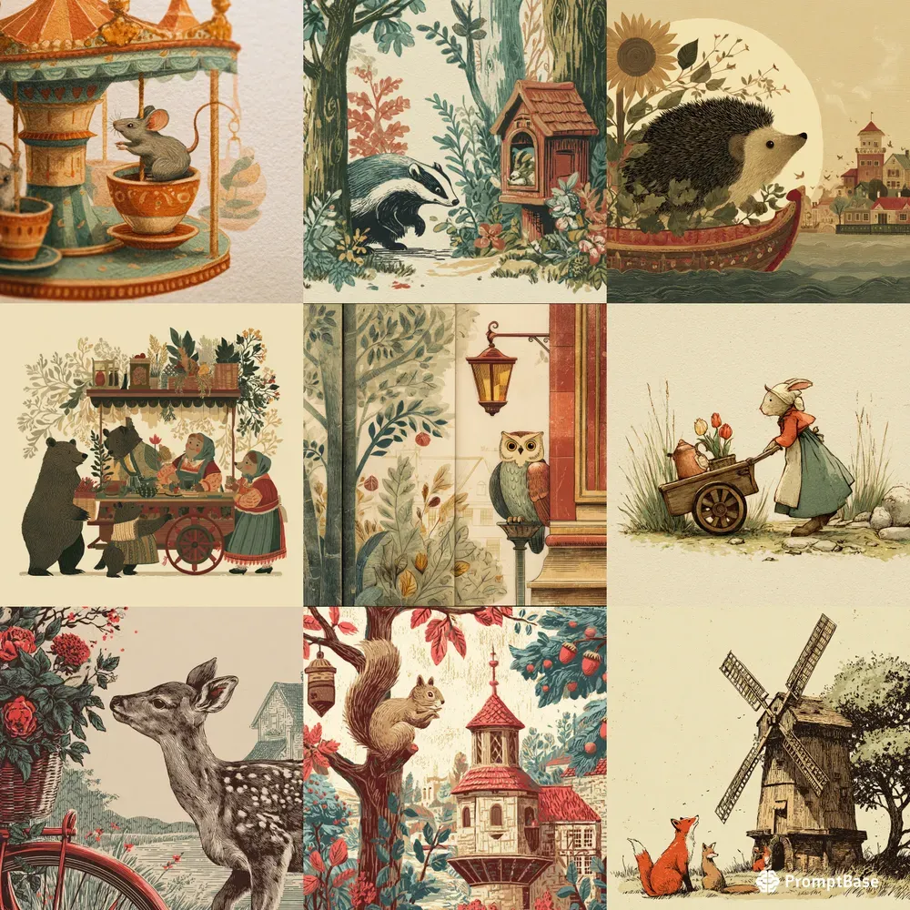 Vintage Storybook Animals Midjourney Prompt | PromptBase
