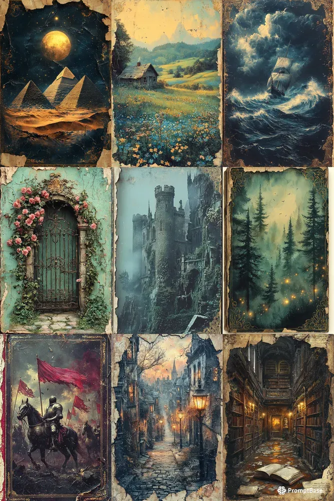Aged Vintage Book Covers Midjourney Prompt | PromptBase