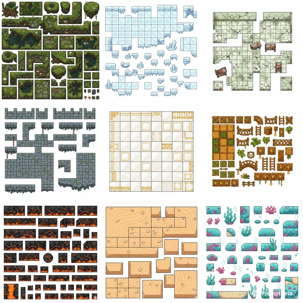 Pixelforge Tileset Terrain Engines Gemini Image Prompt | PromptBase