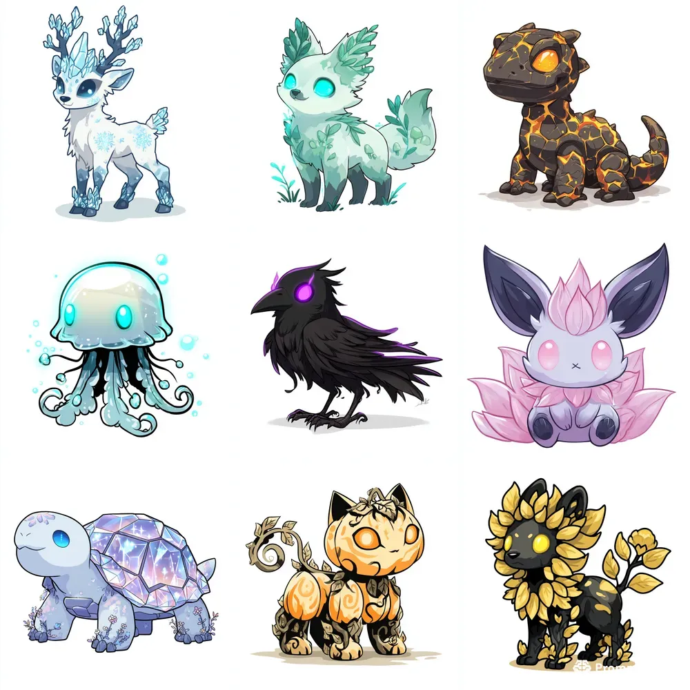 Cute Mystical Fakemon Designs Midjourney Prompt | PromptBase