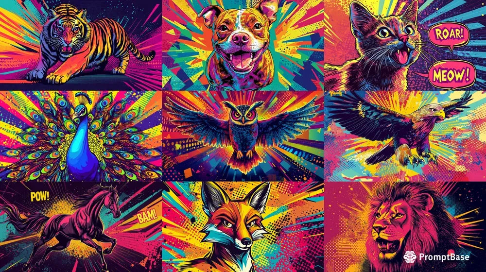 Pop Art Neon Animal Portraits Midjourney Prompt | PromptBase