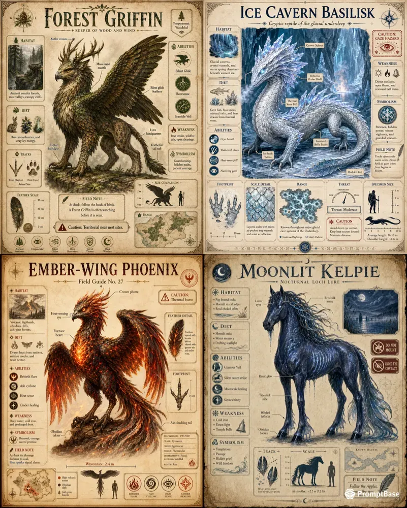 Creatures Field Guide Mythical Creature Field Guides ChatGPT Image Prompt | PromptBase