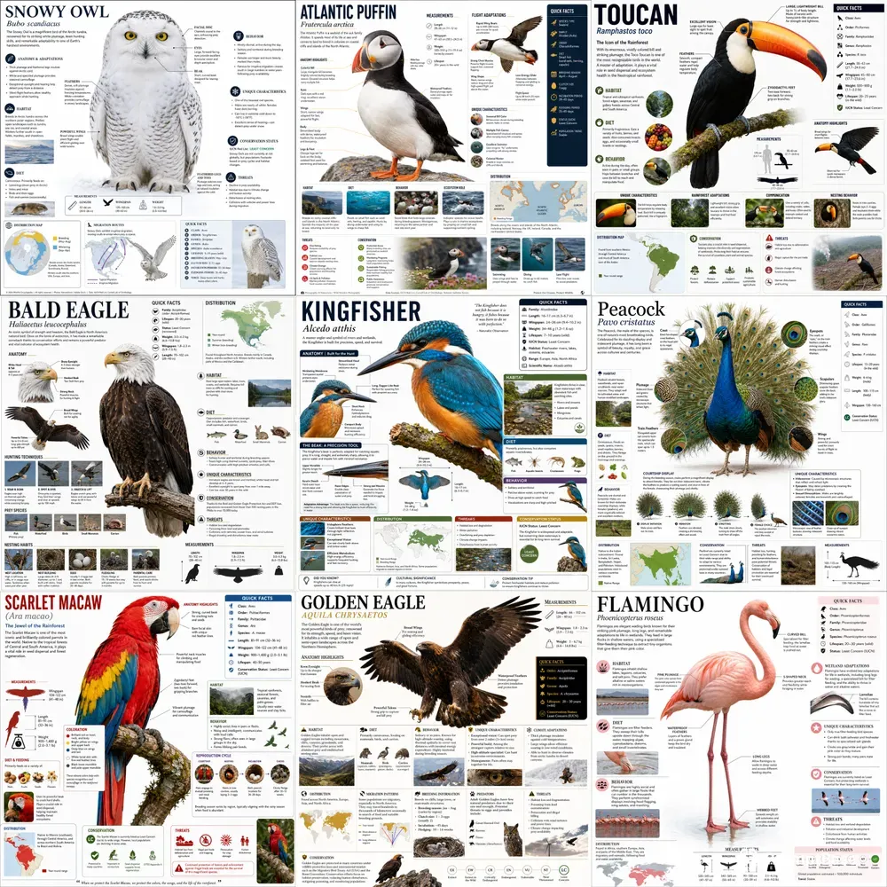 Wildlife Bird Infographic Sets ChatGPT Image Prompt | PromptBase