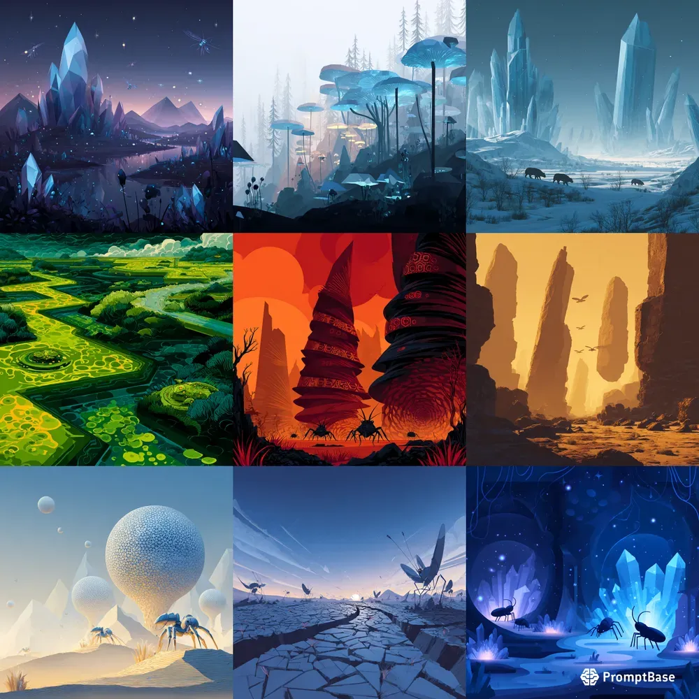 Alien Vector Landscapes Midjourney Prompt | PromptBase