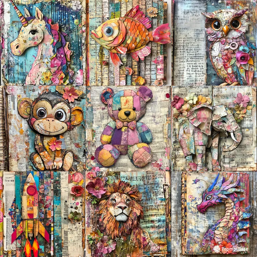 Whimsical Junk Journals 3D Collage Art Midjourney Prompt | PromptBase