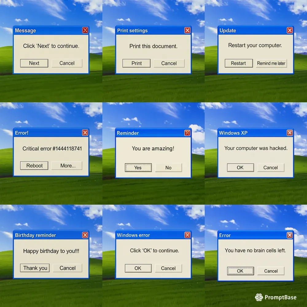 Windows Xp Pop Up Windows ChatGPT Image Prompt | PromptBase