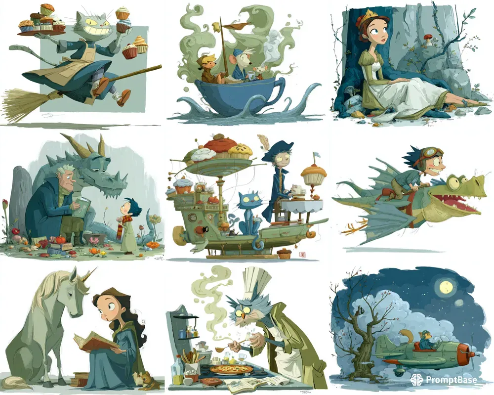 Whimsical Children Storybook Illustrations Midjourney Prompt | PromptBase