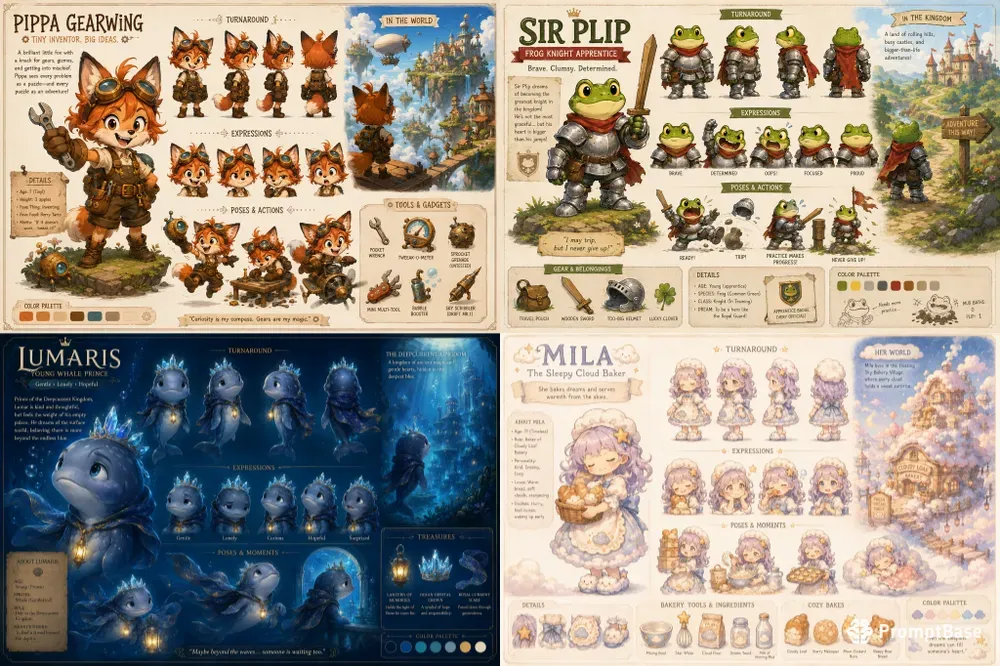Storybook Character Sheet Generator ChatGPT Image Prompt | PromptBase