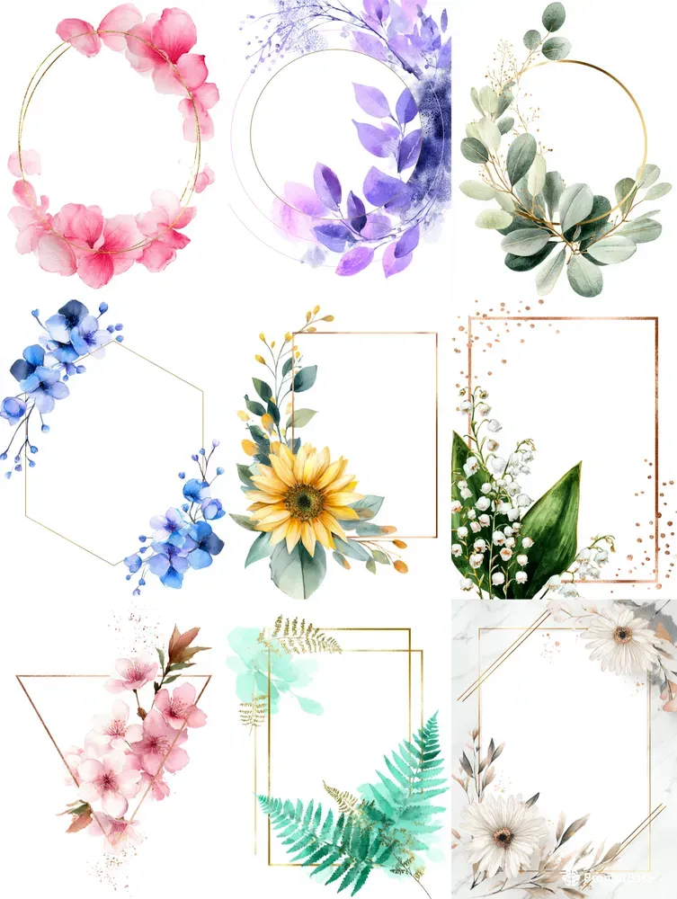 Watercolor Flower Frame Cliparts Midjourney Prompt | PromptBase