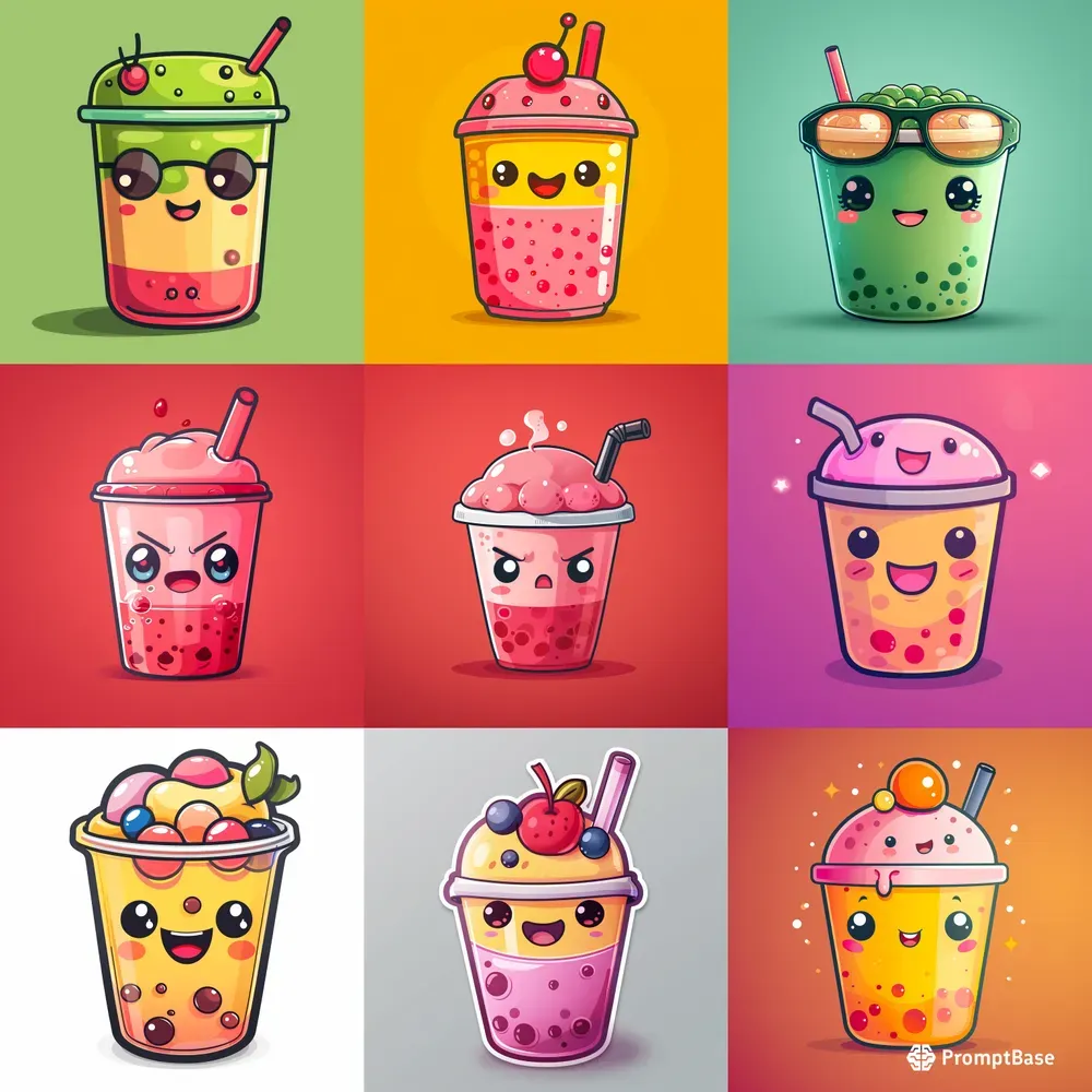 Kawaii Bubble Tea Sticker Packs Midjourney Prompt | PromptBase