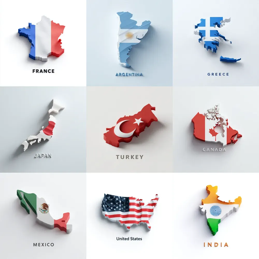3D Flag Country Map Icons Midjourney Prompt | PromptBase