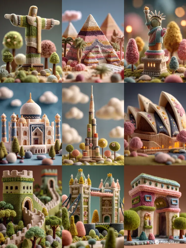 Knitted Mini Monuments Midjourney Prompt | PromptBase