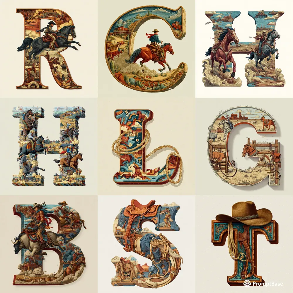 Rodeo Alphabet Letters Midjourney Prompt | PromptBase
