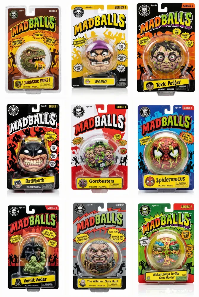 Madballs Series Toy Blister Packs Gemini Image Prompt | PromptBase