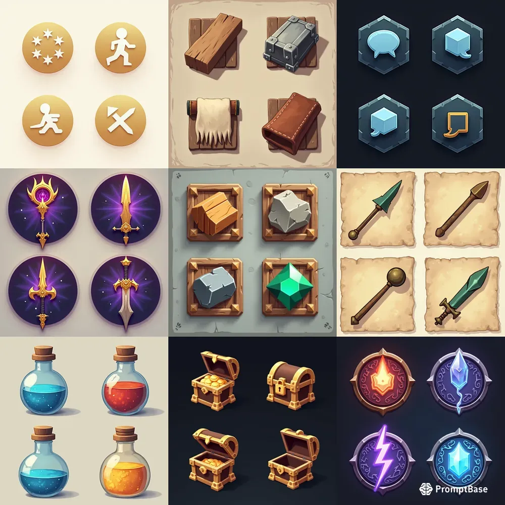 Pure Game Icon Minimalist Game Icon Design Set FLUX Prompt | PromptBase
