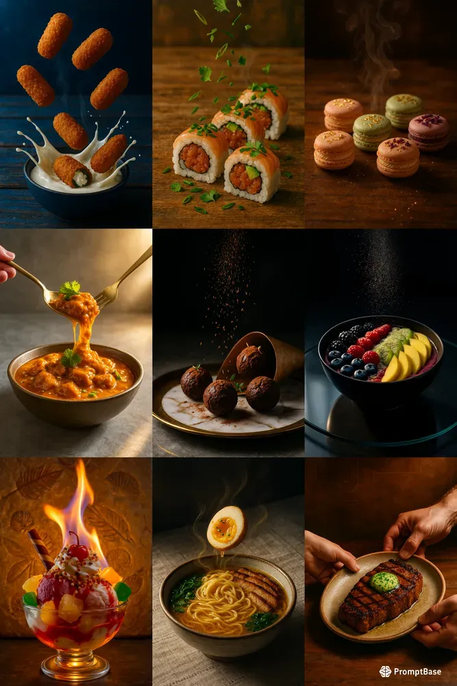 Dynamic Food Action Shots ChatGPT Image Prompt | PromptBase