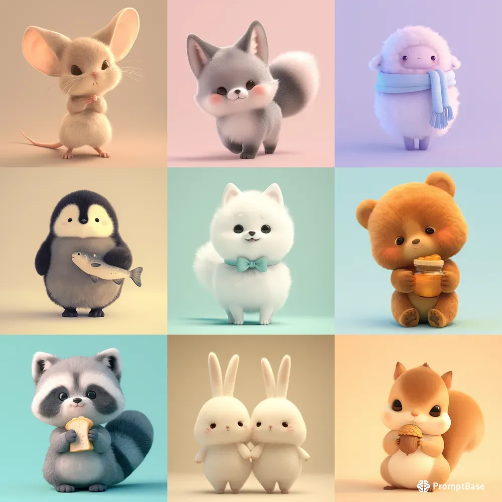Cute Chibi Fluffy Animals Cliparts Midjourney Prompt | PromptBase